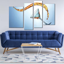 Load image into Gallery viewer, abstract cocktail canvas wall art yellow martini splash 4 piece canvas print blue abstract alcohol drink glass multi canvas artwork for living room
