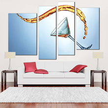 Load image into Gallery viewer, abstract cocktail canvas wall art yellow martini splash 4 piece canvas print blue abstract alcohol drink glass multi canvas artwork
