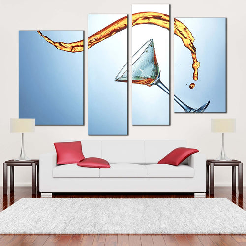 abstract cocktail canvas wall art yellow martini splash 4 piece canvas print blue abstract alcohol drink glass multi canvas artwork