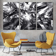 Load image into Gallery viewer, abstract crystal canvas wall art grey abstract diamond glitter multi canvas artwork black and white abstract diamond 3 piece canvas print In Living Room
