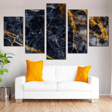 Load image into Gallery viewer, abstract design canvas print abstract stone gray gold 5 piece canvas wall art marble abstract digital art multiple canvas In Living Room
