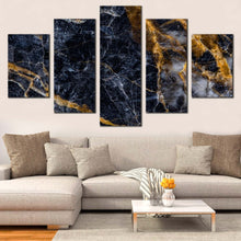 Load image into Gallery viewer, abstract design canvas print abstract stone gray gold 5 piece canvas wall art marble abstract digital art multiple canvas For Living Room
