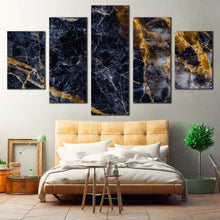 Load image into Gallery viewer, abstract design canvas print abstract stone gray gold 5 piece canvas wall art marble abstract digital art multiple canvas For Bedroom
