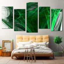 Load image into Gallery viewer, abstract design canvas print black modern abstract digital artwork 5 piece multi canvas green elegant abstract fractal canvas wall art In Bedroom
