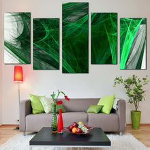 Load image into Gallery viewer, abstract design canvas print black modern abstract digital artwork 5 piece multi canvas green elegant abstract fractal canvas wall art For Your Living Room
