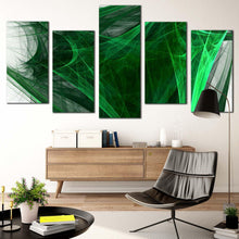 Load image into Gallery viewer, abstract design canvas print black modern abstract digital artwork 5 piece multi canvas green elegant abstract fractal canvas wall art For Living Room
