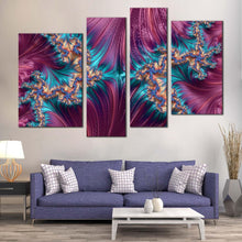 Load image into Gallery viewer, abstract design canvas print blue abstract artwork digital canvas set purple abstract fractal patterns 4 piece canvas wall art for living room
