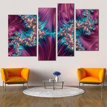 Load image into Gallery viewer, abstract design canvas print blue abstract artwork digital canvas set purple abstract fractal patterns 4 piece canvas wall art
