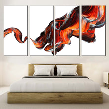 Load image into Gallery viewer, abstract design canvas print orange abstract splash 4 piece canvas wall art black abstract curved pattern multi canvas For Bedroom
