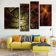 Load image into Gallery viewer, abstract design canvas wall art brown fractal flower 4 piece canvas set green abstract pattern canvas print in living room
