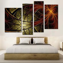 Load image into Gallery viewer, abstract design canvas wall art brown fractal flower 4 piece canvas set green abstract pattern canvas print for bedroom
