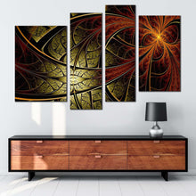 Load image into Gallery viewer, abstract design canvas wall art brown fractal flower 4 piece canvas set green abstract pattern canvas print
