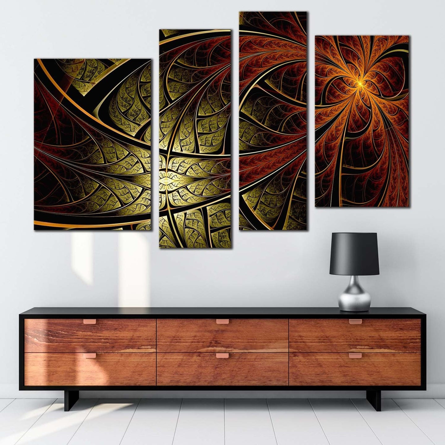 abstract design canvas wall art brown fractal flower 4 piece canvas set green abstract pattern canvas print