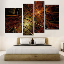 Load image into Gallery viewer, abstract design canvas wall art digital abstract art 4 piece canvas brown yellow fractal flower abstract canvas print for bedroom
