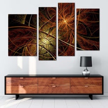 Load image into Gallery viewer, abstract design canvas wall art digital abstract art 4 piece canvas brown yellow fractal flower abstract canvas print
