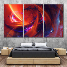 Load image into Gallery viewer, abstract design canvas wall art red fractal abstract digital artwork blue bright abstract glow 3 piece canvas print In Bedroom
