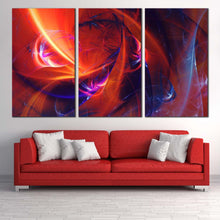 Load image into Gallery viewer, abstract design canvas wall art red fractal abstract digital artwork blue bright abstract glow 3 piece canvas print In Living room
