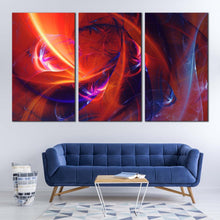 Load image into Gallery viewer, abstract design canvas wall art red fractal abstract digital artwork blue bright abstract glow 3 piece canvas print For Living Room
