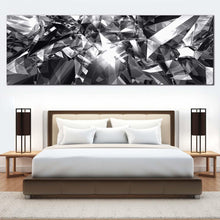 Load image into Gallery viewer, abstract  diamond  canvas  wall  art  black  and  white  abstract  geometric  canvas  artwork  grey  diamond  glitter  panoramic  canvas  print In Bedroom
