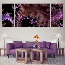 Load image into Gallery viewer, abstract  dream  canvas  print  black  abstract  fractal  patterns  3  piece  canvas  wall  art  purple  abstract  high  resolution  triptych  multi  canvas In Living Room
