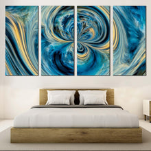 Load image into Gallery viewer, abstract dream canvas wall art blue contemporary abstract 4 piece canvas print yellow digital pour paint multiple canvas For bedroom
