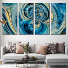 Load image into Gallery viewer, abstract dream canvas wall art blue contemporary abstract 4 piece canvas print yellow digital pour paint multiple canvas For Living room
