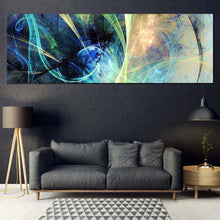 Load image into Gallery viewer, abstract  electricity  canvas  wall  art  blue  3d  abstract  fractal  glowing  design  canvas  print  yellow  abstract  panoramic  canvas  set In Living Room
