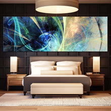 Load image into Gallery viewer, abstract  electricity  canvas  wall  art  blue  3d  abstract  fractal  glowing  design  canvas  print  yellow  abstract  panoramic  canvas  set  In Bedroom
