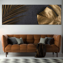 Load image into Gallery viewer, abstract  elegance  canvas  wall  art  abstract  golden  leaves  1  piece  canvas  abstract  monstera  leaves  canvas  print In Living Room
