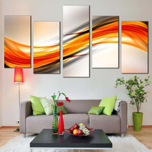 Load image into Gallery viewer, abstract elegance canvas wall art orange red abstract waves design canvas print blue digital abstract painting 5 piece multi canvas In Living Room
