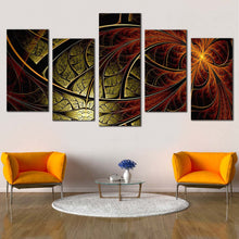 Load image into Gallery viewer, abstract elegant canvas wall art abstract design pattern 5 piece canvas print green brown abstract fractal flower multiple canvas In Living Room
