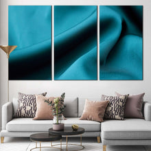 Load image into Gallery viewer, abstract elegant canvas wall art abstract turquoise curve canvas print abstract green satin cloth 3 piece multiple canvas In Living room
