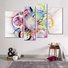 Load image into Gallery viewer, abstract elements canvas wall art abstract colorful circle canvas print abstract bright 4 piece multiple canvas in living room
