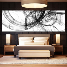 Load image into Gallery viewer, abstract  energy  canvas  wall  art  black  abstract  fractal  design  panoramic  canvas  print  white  artistic  abstract  wide  canvas In Bedroom
