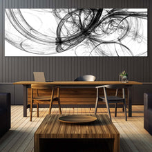 Load image into Gallery viewer, abstract  energy  canvas  wall  art  black  abstract  fractal  design  panoramic  canvas  print  white  artistic  abstract  wide  canvas In Living Room
