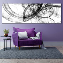 Load image into Gallery viewer, abstract  energy  canvas  wall  art  black  abstract  fractal  design  panoramic  canvas  print  white  artistic  abstract  wide  canvas For Living Room
