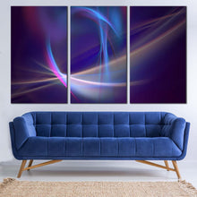 Load image into Gallery viewer, abstract energy canvas wall art blue abstract motion canvas print white modern futuristic abstract 3 piece canvas set In Living Room
