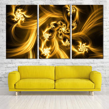 Load image into Gallery viewer, abstract energy canvas wall art brown artistic abstract 3 piece canvas set yellow digital bright fractal canvas print In Living Room
