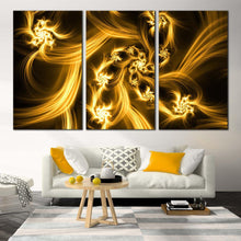 Load image into Gallery viewer, abstract energy canvas wall art brown artistic abstract 3 piece canvas set yellow digital bright fractal canvas print For Living Room
