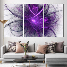 Load image into Gallery viewer, abstract energy canvas wall art purple abstract fractal circle 3 piece multi canvas blue abstract fractal illustration canvas print In Living Room
