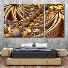 Load image into Gallery viewer, abstract escher canvas wall art abstract geometric patterns multi canvas artwork yellow brown 3d abstract 3 piece canvas print For Bedroom
