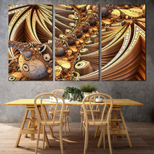 Load image into Gallery viewer, abstract escher canvas wall art abstract geometric patterns multi canvas artwork yellow brown 3d abstract 3 piece canvas print For Dining Room
