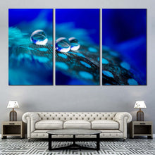 Load image into Gallery viewer, abstract feather canvas print green blue abstract water drop canvas wall art close up droplet 3 piece canvas set For Living Room
