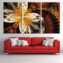 Load image into Gallery viewer, abstract floral canvas wall art yellow elegant abstract canvas print orange abstract fractal flower 3 piece multi canvas In Living Room
