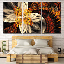 Load image into Gallery viewer, abstract floral canvas wall art yellow elegant abstract canvas print orange abstract fractal flower 3 piece multi canvas For Bedroom
