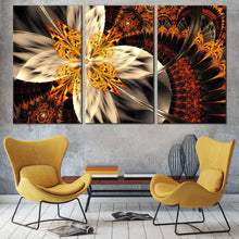 Load image into Gallery viewer, abstract floral canvas wall art yellow elegant abstract canvas print orange abstract fractal flower 3 piece multi canvas For Living Room
