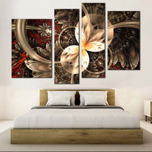 Load image into Gallery viewer, abstract flower canvas wall art brown abstract digital artwork graphic multiple canvas red abstract digital background 4 piece canvas print in bedroom
