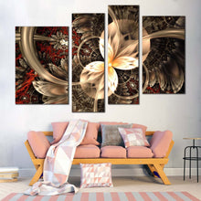 Load image into Gallery viewer, abstract flower canvas wall art brown abstract digital artwork graphic multiple canvas red abstract digital background 4 piece canvas print for living room
