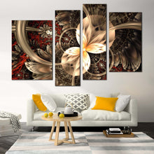 Load image into Gallery viewer, abstract flower canvas wall art brown abstract digital artwork graphic multiple canvas red abstract digital background 4 piece canvas print
