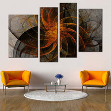 Load image into Gallery viewer, abstract fractal canvas print black orange modern abstract 4 piece canvas wall art grey abstract patterns canvas set
